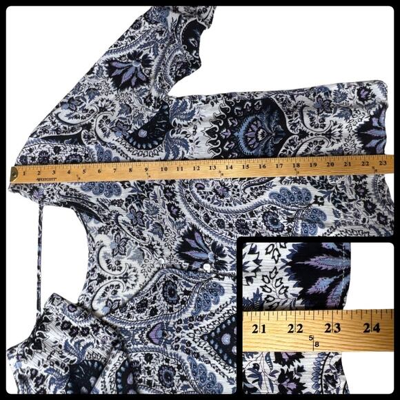 Pink Diamond 3/4 Ruffle Bell Sleeve Top Blouse Paisley Boho Mixed Print Large - Picture 11 of 12